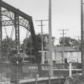 black and white view of an old bridge in Ingersoll