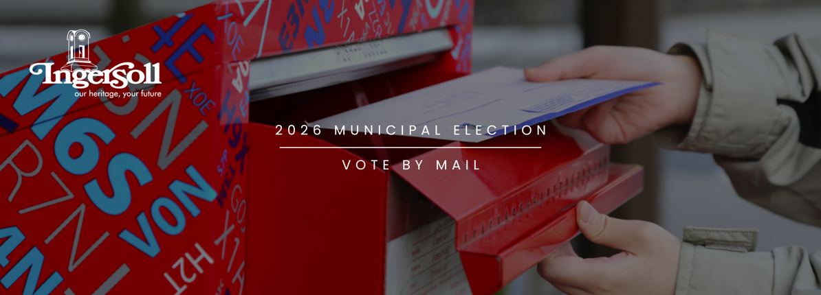 2026 municipal election, vote by mail, mailbox and logo in background